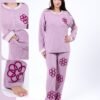 Rose Miss Pyjama polaire brodé fleurs – Réf 16254 – Lilas