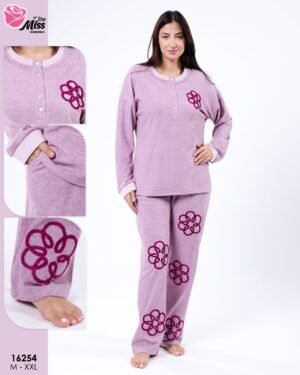 Rose Miss Pyjama polaire brodé fleurs – Réf 16254 – Lilas