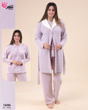 Rose Miss Pyjama 3 pièces polaire avec robe de chambre – Réf 16256 – Lilas