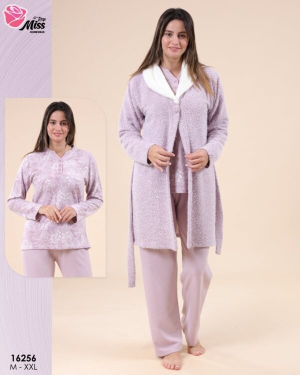 Rose Miss Pyjama 3 pièces polaire avec robe de chambre – Réf 16256 – Lilas