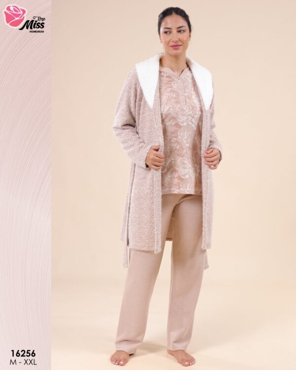 Rose Miss Pyjama 3 pièces polaire avec robe de chambre – Réf 16256 – Beige