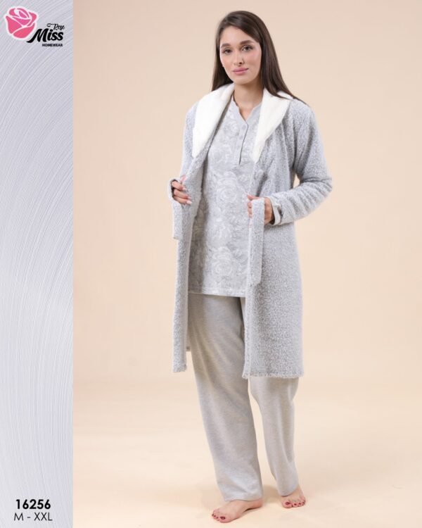 Rose Miss Pyjama 3 pièces polaire avec robe de chambre – Réf 16256 – Gris