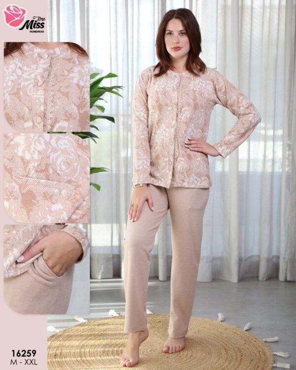 Rose Miss Pyjama boutonné imprimé – Réf 16259 – Beige rosé