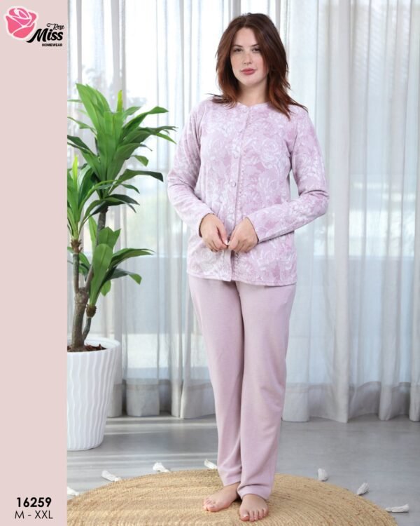 Rose Miss Pyjama boutonné imprimé – Réf 16259 – Mauve