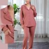 Rose Miss Pyjama boutonné dentelle – Réf 16261 – Vieux rose