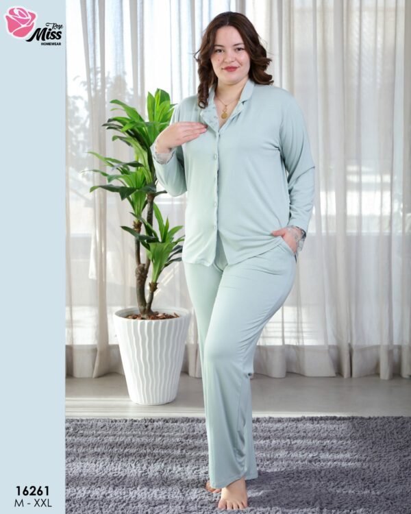 Rose Miss Pyjama boutonné dentelle – Réf 16261 – Vert d'eau