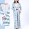 Rose Miss Ensemble robe de nuit et peignoir rayé 2 pièces – Réf 16271 – Bleu