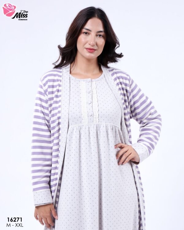Rose Miss Ensemble robe de nuit et peignoir rayé 2 pièces – Réf 16271 – Violet