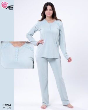 Rose Miss Ensemble pyjama et peignoir fourrure 3 pièces – Réf 16274 – Bleu clair