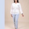 Rose Miss Pyjama polaire boutonné – Réf 16305 – Blanc et bleu