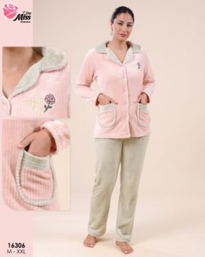 Rose Miss Pyjama polaire boutonné – Réf 16306 – Rose et vert