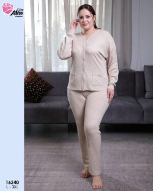 Rose Miss Pyjama côtelé boutonné – Réf 16340 – Beige