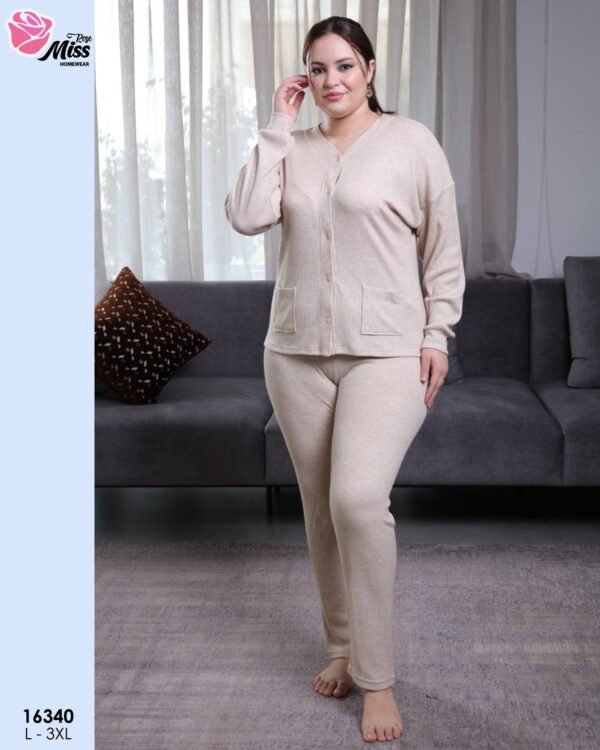 Rose Miss Pyjama côtelé boutonné – Réf 16340 – Beige