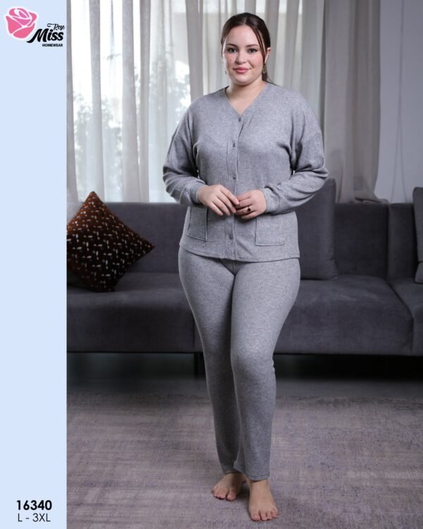 Rose Miss Pyjama côtelé boutonné – Réf 16340 – Gris
