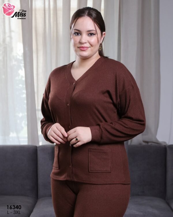 Rose Miss Pyjama côtelé boutonné – Réf 16340 – Marron