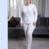 Rose Miss Pyjama côtelé boutonné – Réf 16340 – Blanc