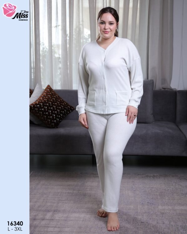 Rose Miss Pyjama côtelé boutonné – Réf 16340 – Blanc