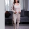 Rose Miss Pyjama 3 pièces côtelé avec gilet – Réf 16341 – Beige