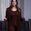 Rose Miss Pyjama 3 pièces côtelé avec gilet – Réf 16341 – Marron
