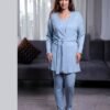 Rose Miss Pyjama 3 pièces côtelé avec gilet – Réf 16341 – Bleu ciel