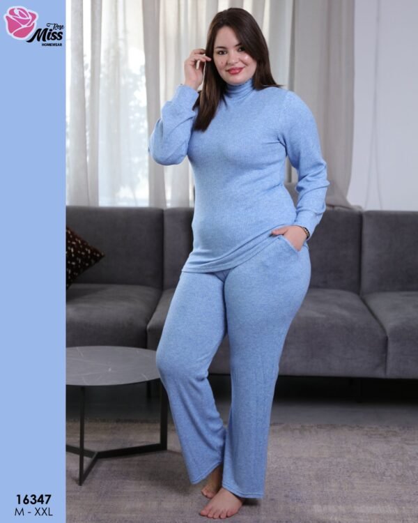 Rose Miss Pyjama col roulé côtelé – Réf 16347 – Bleu