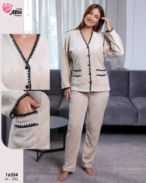 Rose Miss Pyjama polaire boutonné – Réf 16354 – Beige