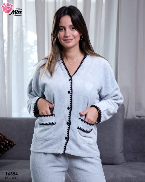 Rose Miss Pyjama polaire boutonné – Réf 16354 – Gris Rose Miss Pyjama polaire boutonné – Réf 16354 – Gris
