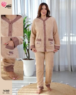 Rose Miss Pyjama polaire boutonné – Réf 16360 – Camel Rose Miss Pyjama polaire boutonné – Réf 16360 – Camel