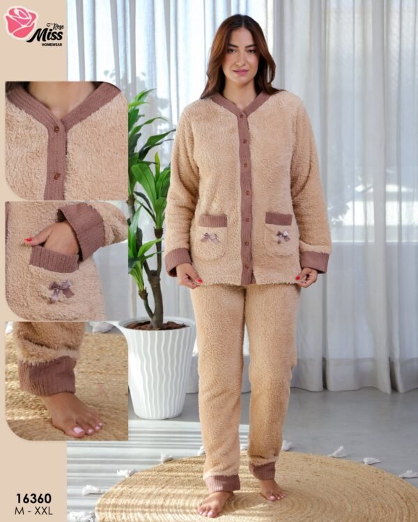 Rose Miss Pyjama polaire boutonné – Réf 16360 – Camel