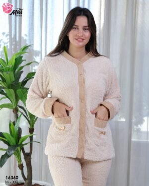 Rose Miss Pyjama polaire boutonné – Réf 16360 – Écru