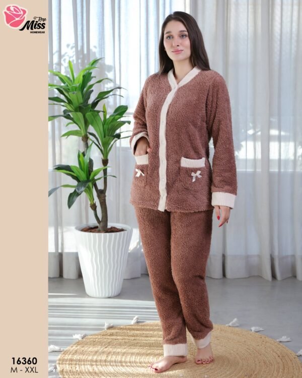 Rose Miss Pyjama polaire boutonné – Réf 16360 – Marron