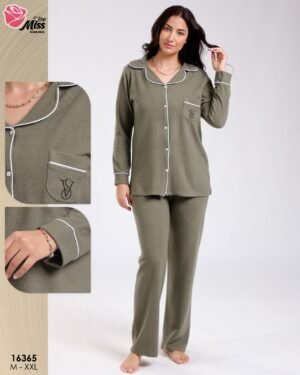 Rose Miss Pyjama boutonné – Réf 16365 – Vert kaki Rose Miss Pyjama boutonné – Réf 16365 – Vert kaki