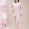 Rose Miss Pyjama velours boutonné brodé – Réf 16371 – Rose