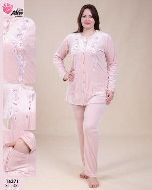 Rose Miss Pyjama velours boutonné brodé – Réf 16371 – Rose Rose Miss Pyjama velours boutonné brodé – Réf 16371 – Rose