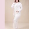 Rose Miss Pyjama velours boutonné brodé – Réf 16371 – Écru