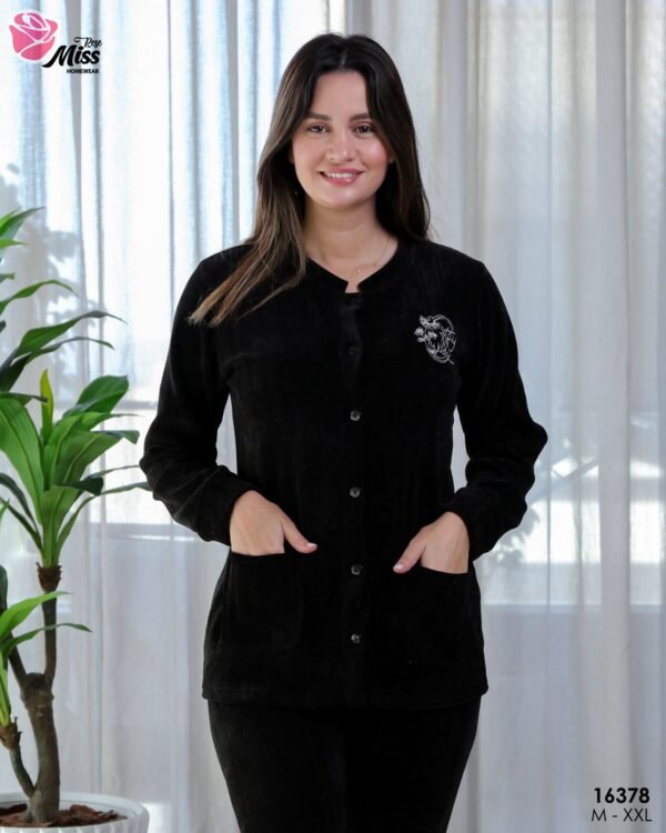 Rose Miss Pyjama velours boutonné – Réf 16378 – Noir