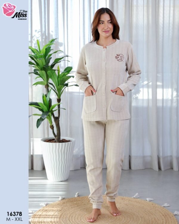 Rose Miss Pyjama velours boutonné – Réf 16378 – Beige