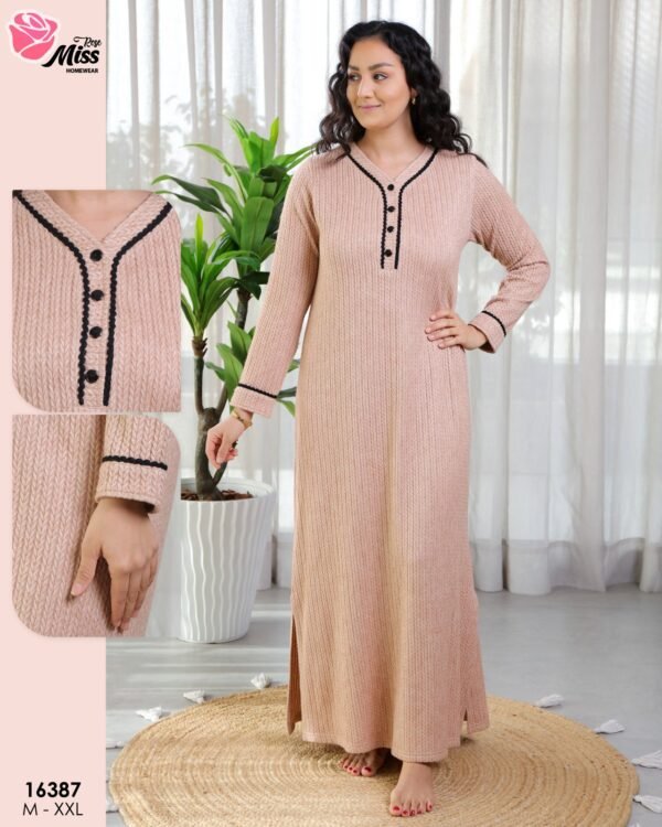 Rose Miss Chemise de nuit longue côtelée – Réf 16387 – Vieux rose