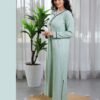 Rose Miss Chemise de nuit longue côtelée – Réf 16387 – Vert d'eau
