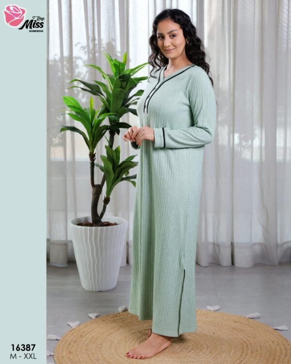 Rose Miss Chemise de nuit longue côtelée – Réf 16387 – Vert d'eau