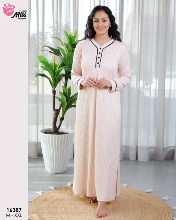 Rose Miss Chemise de nuit longue côtelée – Réf 16387 – Pêche