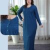 Rose Miss Chemise de nuit longue jacquard – Réf 16390 – Bleu pétrole