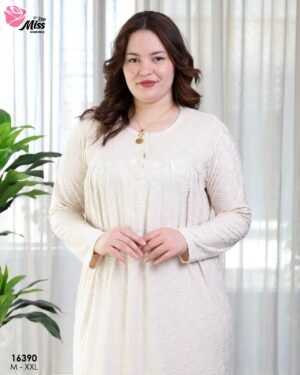 Rose Miss Chemise de nuit longue jacquard – Réf 16390 – Écru