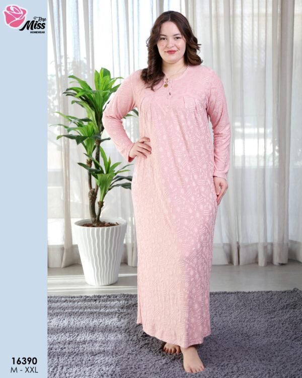 Rose Miss Chemise de nuit longue jacquard – Réf 16390 – Rose
