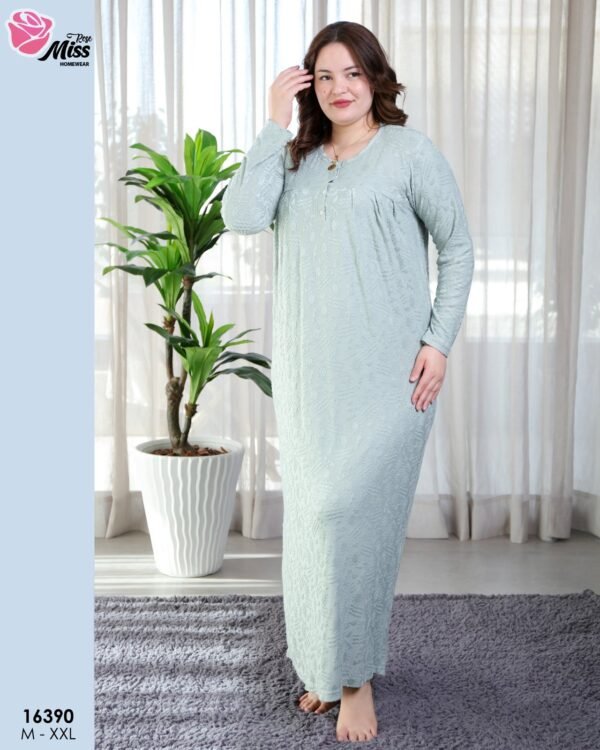 Rose Miss Chemise de nuit longue jacquard – Réf 16390 – Vert d'eau