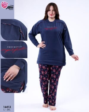 Rose Miss Pyjama imprimé feuilles – Réf 16413 – Bleu marine Rose Miss Pyjama imprimé feuilles – Réf 16413 – Bleu marine