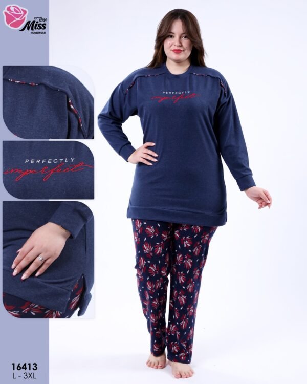 Rose Miss Pyjama imprimé feuilles – Réf 16413 – Bleu marine
