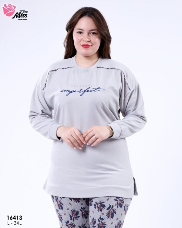 Rose Miss Pyjama imprimé feuilles – Réf 16413 – Gris clair
