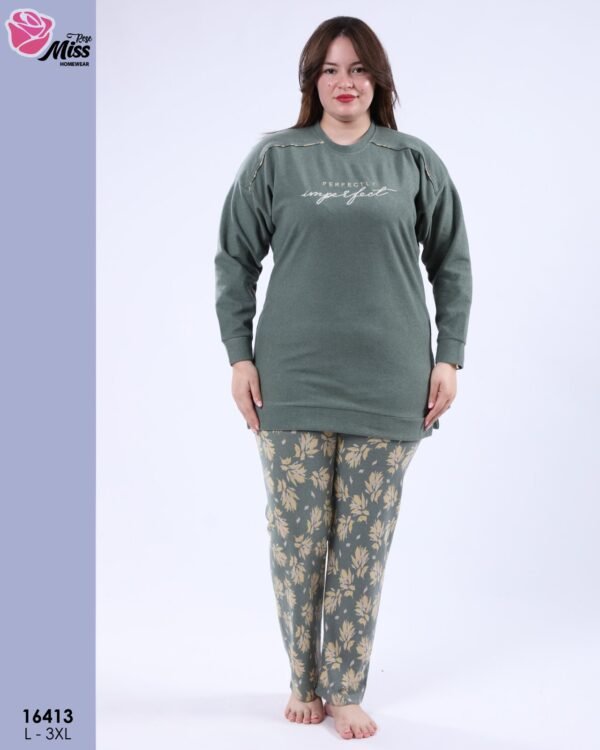Rose Miss Pyjama imprimé feuilles – Réf 16413 – Vert kaki