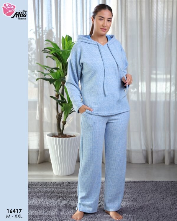 Rose Miss Pyjama côtelé à capuche – Réf 16417 – Bleu ciel